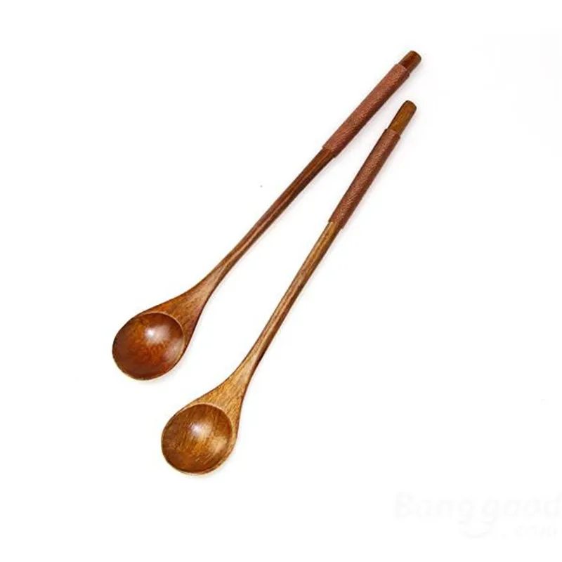 Long Handle Wooden Mixing Food Spoon Dinnerware Tie Wire Round Ladle Soup Milk Stirring Scoop | Дом и сад