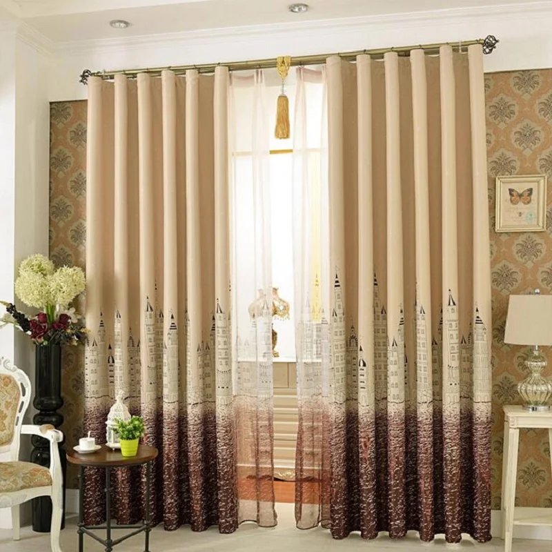 Затемняющая занавеска в рустикальном стиле с водяным замком тюль из тонкой ткани