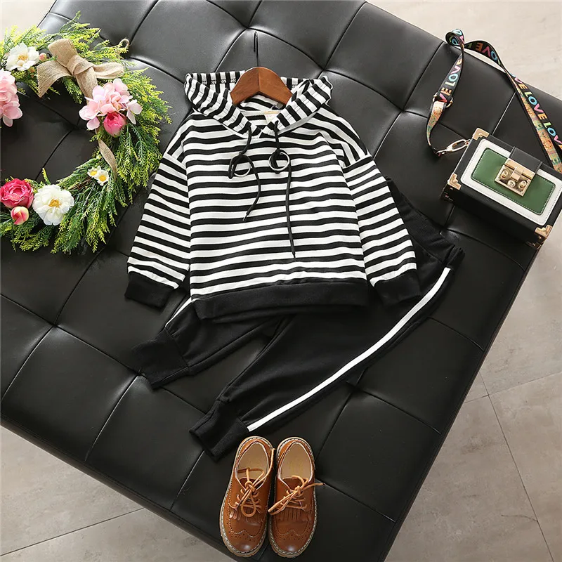 Thunderers Spring Autumn Children Sport wear Hooded Striped Shirt &amp Long Pants Children's 2pcs Outfts Kids Clothes Suit 24M-6Y |