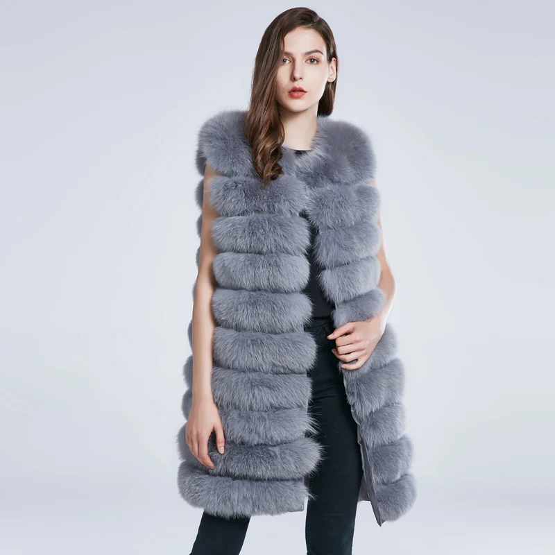 JKP Real Fox Fur Coat  Natural  Fur Vest Sleeveless coat of  Fox Fur Vest Fashion Winter Coat Removable bottom