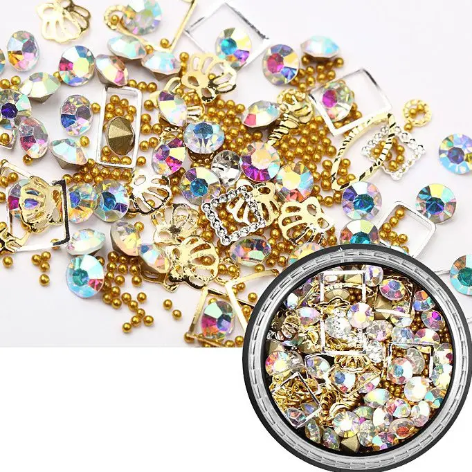 

1 Box Mix 3D DIY Hollow Metal Colorful Rhinestone Beads Nail Art Decor Manicure Accessories DIY Nail Studs