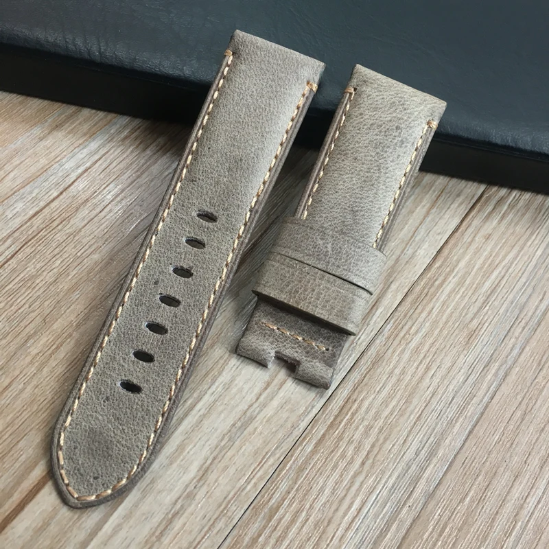 AAA Quality 24mm Brown Gray Vintage retro Italy Genuine Leather Watchband For PAM111  PAM Watch Strap With Butterfly buckle Belt