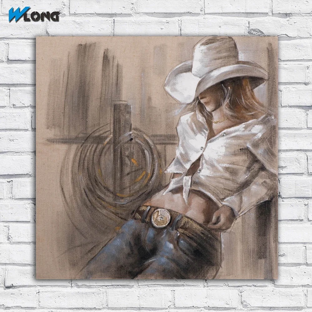 Large size Printing Oil Painting Abstract 11 cowboy girl wall art canvas prints pictures for living room and bedroom No Frame | Дом и сад