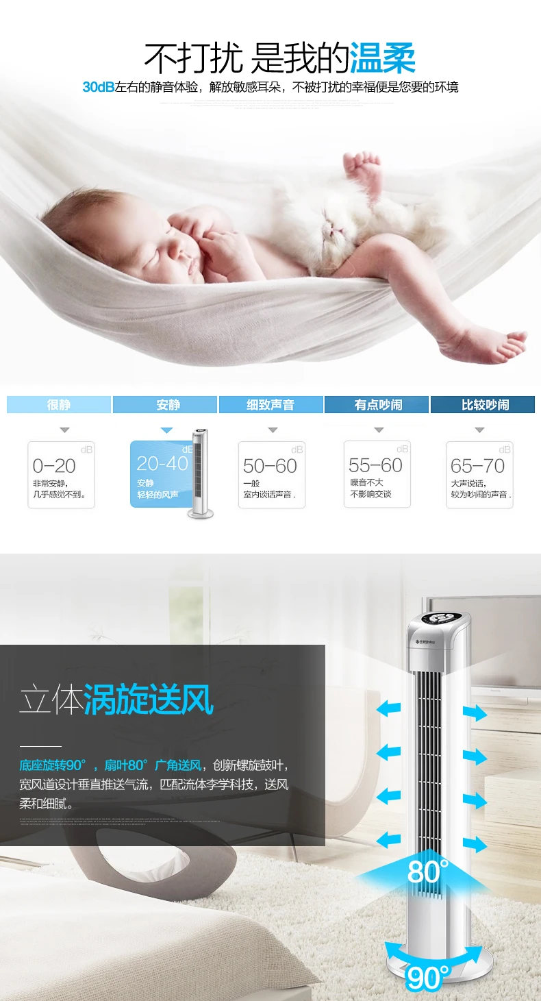 Электрический вентилятор башенный домашний Тип напольный бесшумный для спальни