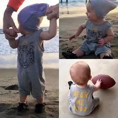 Cotton Newborn Baby Boys Clothes Tiger Printed Rompers Jumpsuit Playsuit Sleeve Summer 0-24 Months Gray |