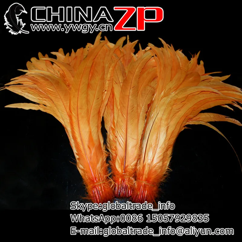 

CHINAZP Factory 100pcs/lot 35~40cm(14~16inch) Length Selected Prime Quality Dyed Orange Chicken Rooster Tail Feathers