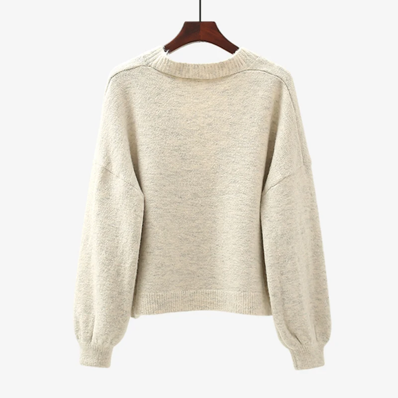 Женский короткий вязаный свитер повседневный однотонный кардиган свободного