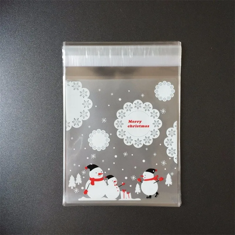 100Pc /lot Christmas Snowman Merry Cookie Packaging Self-Adhesive Plastic Bags For Biscuits Snack Baking 10X11cm | Дом и сад