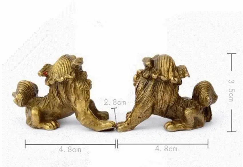 Лаки Китайский Фэншуй Чистая Латунь Гардиан Foo Фу Собака Лев Статуя Пара