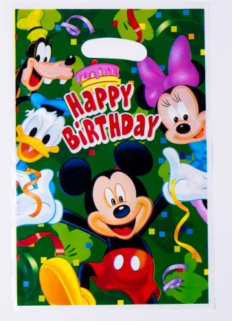 6 pcs gift bags Счастливый день рождения Микки Дисней бэби Шауэр для мальчика свадебный фестиваль вечерние украшения набор баннер салфетки стакан с соломинкой пластины поставщик - Цвет: 6 pcs gift bags