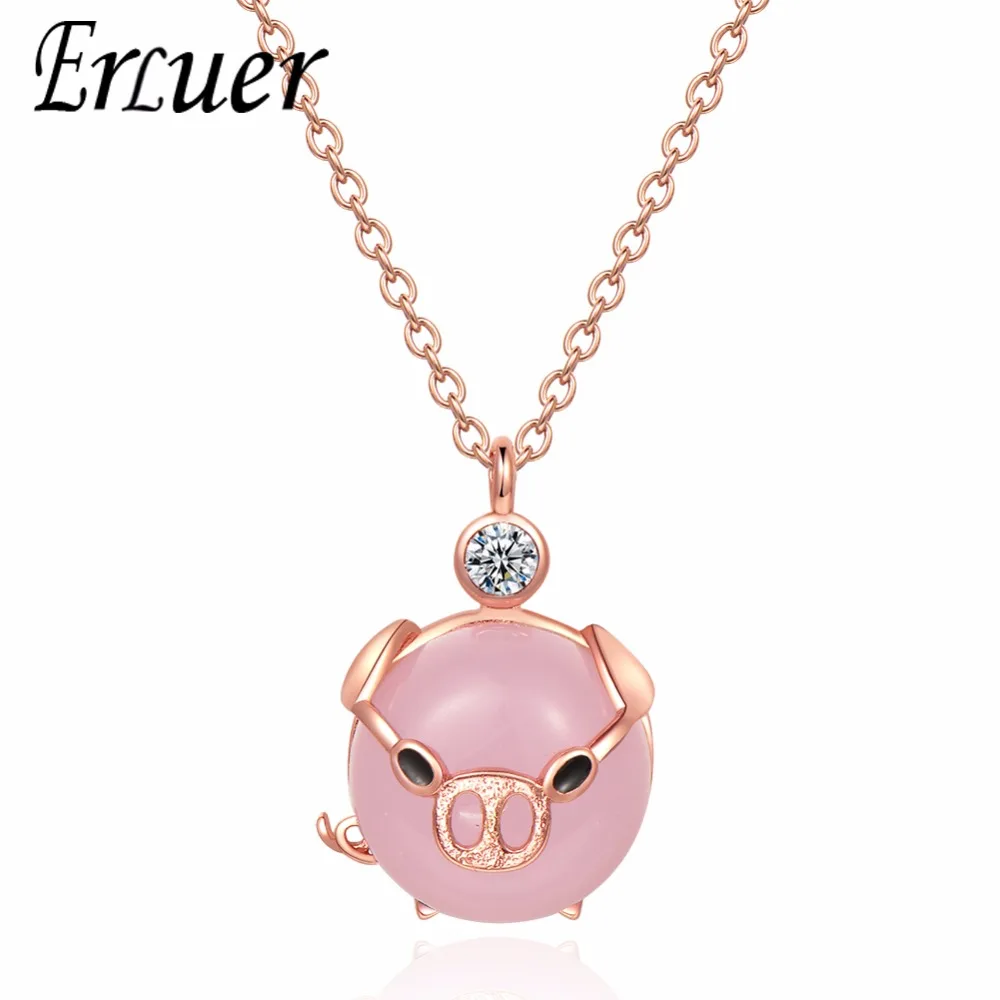 ERLUER pendants necklaces for women charm Pink Crystal Piglet Jewelry Girl rose gold zircon adjustable necklace fasion jewellery | Украшения