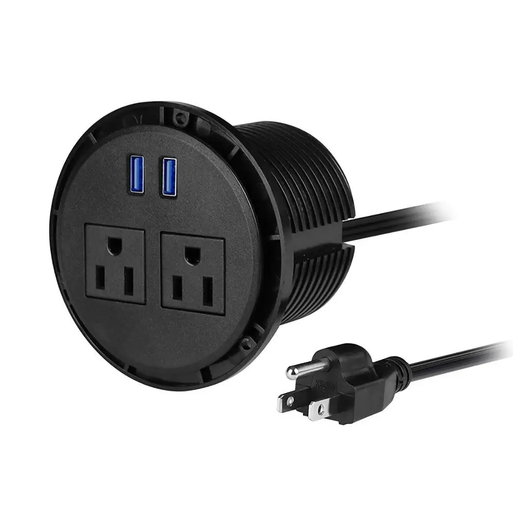 Черный Настольные розетки с втулкой с usb-портом, скрытая розетка с силовой полосой, крепление на столешницу, несколько розеток, 2 вилки для чтения - Цвет: Черный