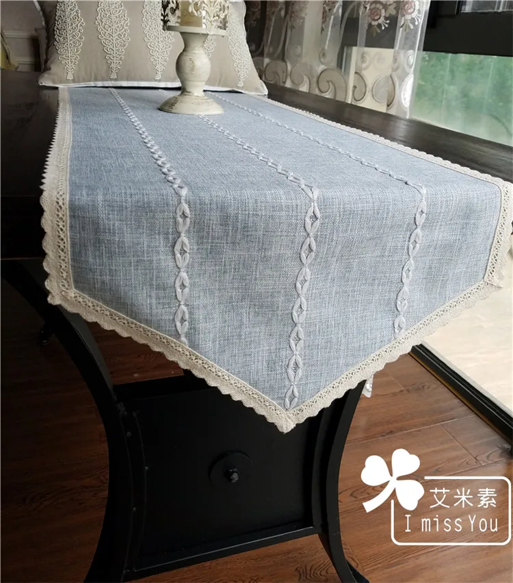 

Zakka bed mat gray Party home decor linen banquet blue stripes streak cotton tablecloth table runner