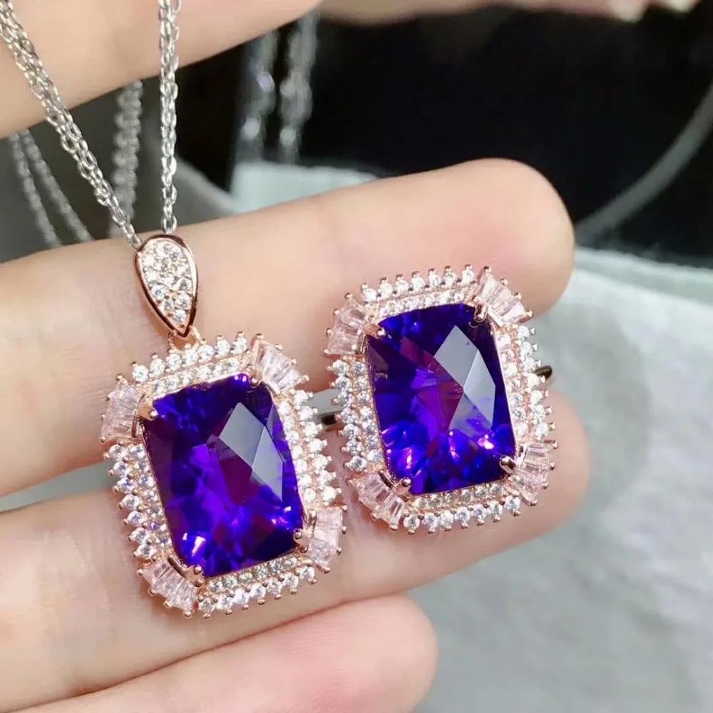 Shilovem 925 стерлингового серебра Пьезоэлектричество аметист кольца Подвески