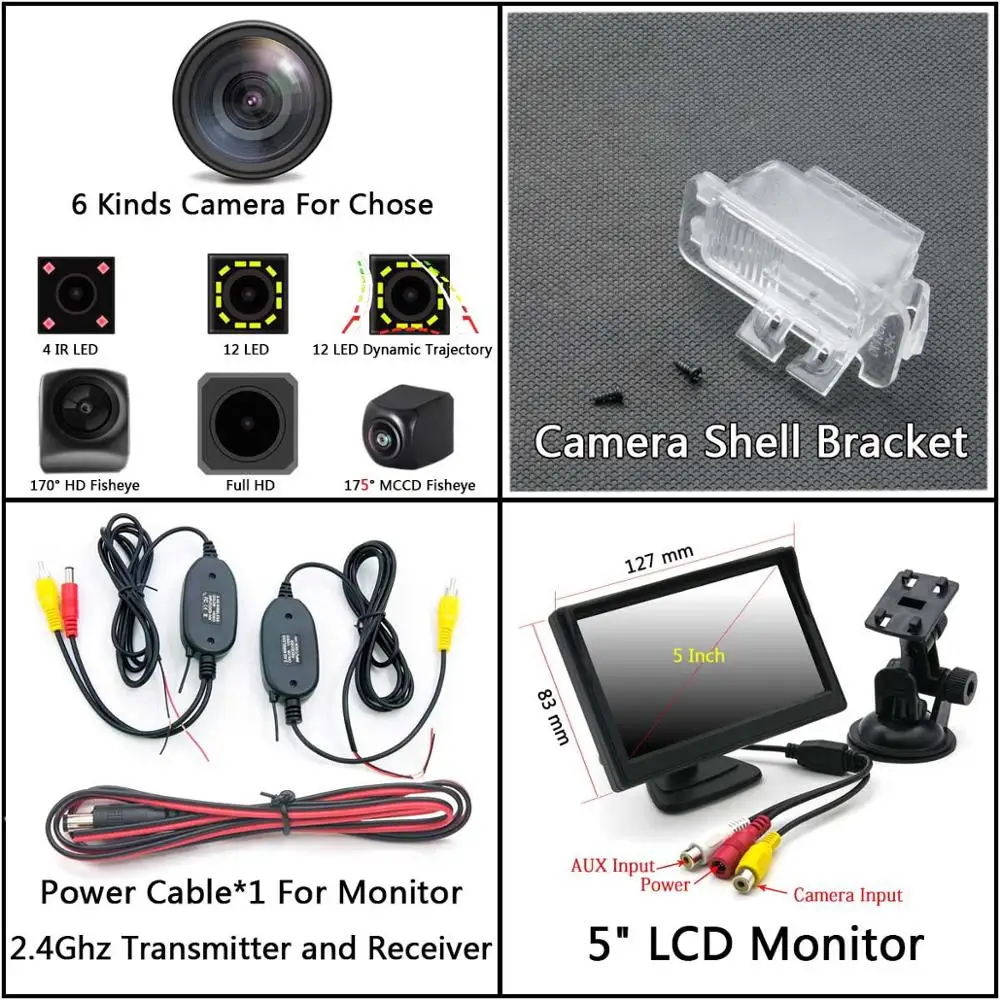 Cam Wireless 5 LCD 175 градусов 1080P рыбий глаз задний вид автомобиля камера для Ford Mondeo Kuga Focus Fiesta Escape S MAX S-MAX парковочный монитор - Название цвета: Cam Wireless 5 LCD