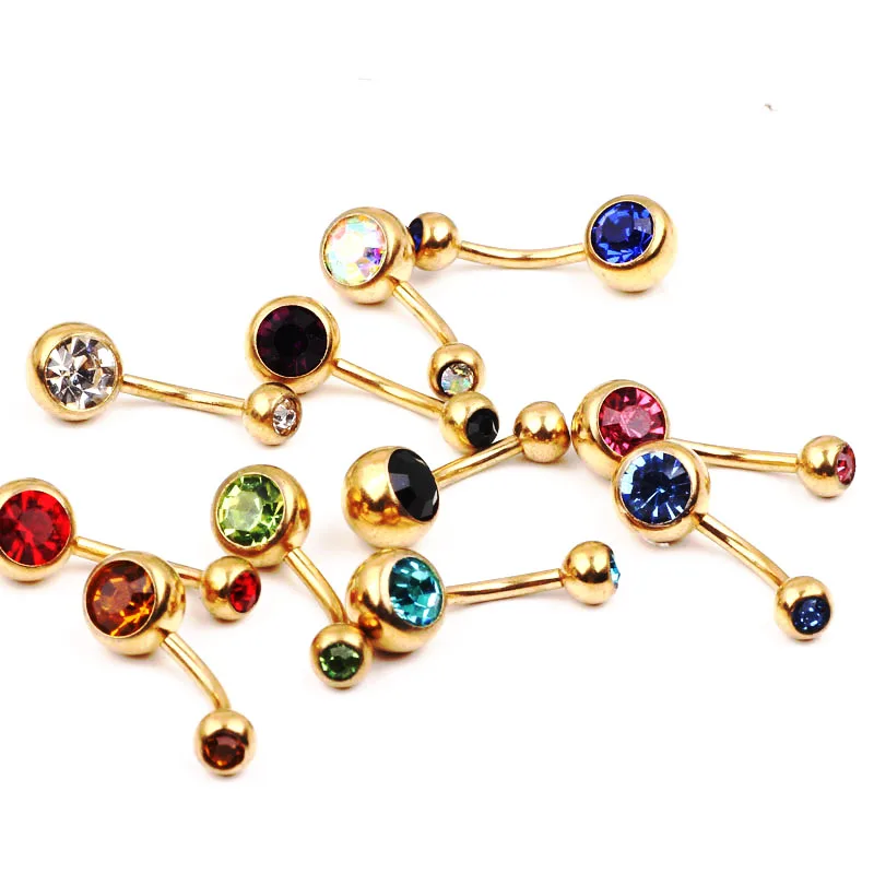 JunlowPY Navel Piercing Jewelry Sexy Crystal Double Gem Ball Stainless Steel Belly Button Rings Body Pircing Ombligo | Украшения и