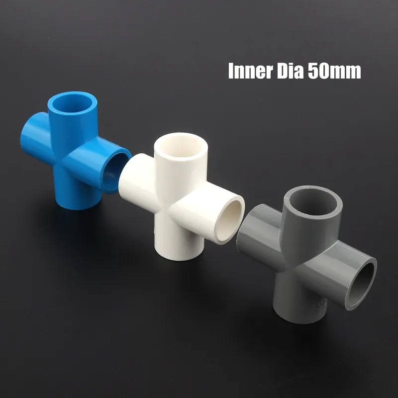 1pc 50mm PVC Cross Joints Farm Irrigation Fittings Garden Water Connectors Aquarium Tank Industrial Treatment Pipe Adapter | Дом и сад