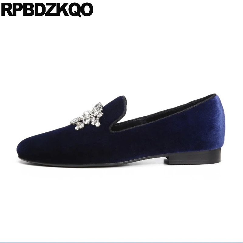 Spring 11 Blue Runway European Loafers Velvet Casual Shoes Men Large Size Slip On Rhinestone Luxury Smoking Slippers 47 Brand | Обувь