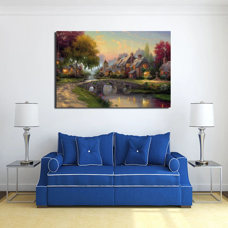 Thomas Kinkade холщовая картина с мостом из камня плакаты принты Мраморная Настенная