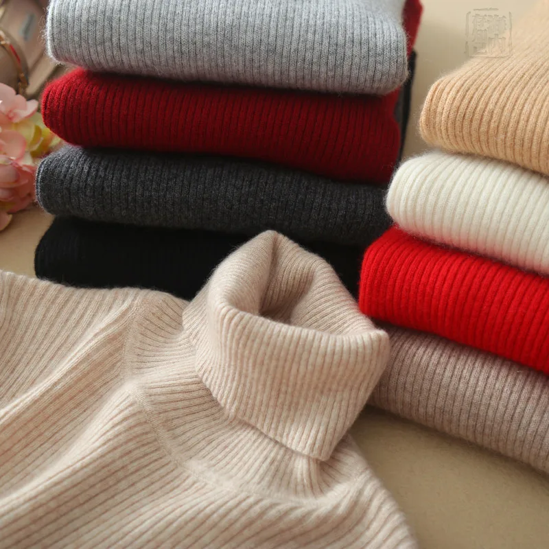 Women's 35% Cashmere Turtleneck Allover Ribbed Pullover Slim Solid Trend Colors Multi Base Model Sweater For Women Jumper 2018 | Женская
