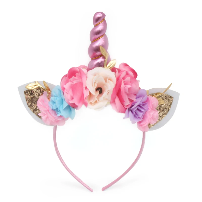 

10 PCS/Lot Baby Unicorn Party Headband Rainbow Unicorn Horn Hairband With Flowers Glitter Cat Ears Easter Bonus Hair Accessories