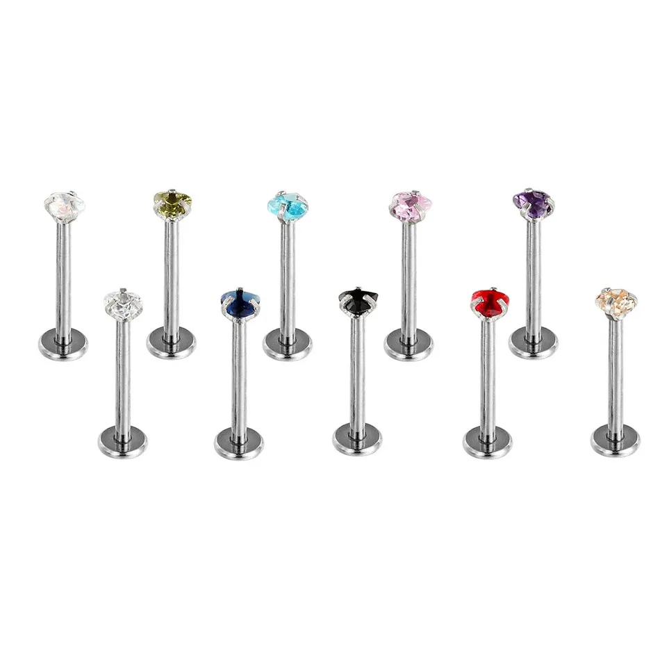 

3mm Love Heart Zircon Surgical Steel Labret Stud 16G Internally Threaded Ear Tragus Helix Lip Piercing Ring Body Jewelry