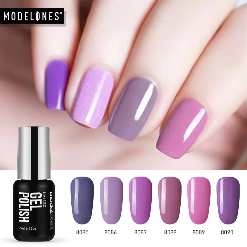 Modelones 6Pcs/Lot UV Nail Gel Polish Art Set Semi Permanent Enamel Varnish Soak Off Purple Color Led | Инструменты для дизайна