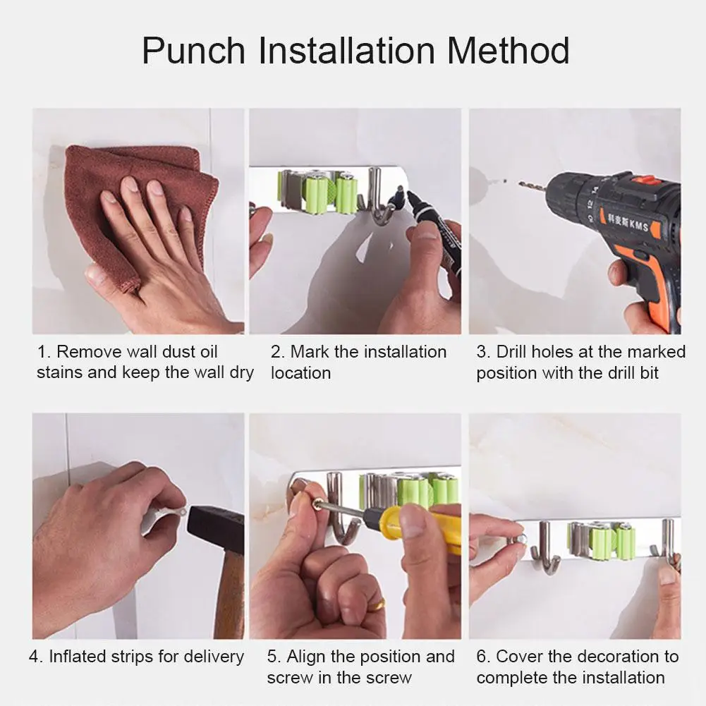 

Punch-free Wall Mounted Mop Organizer Holder Stainless Steel Broom Hang Storage Rack Kitchen Tool Wall Housekeeper