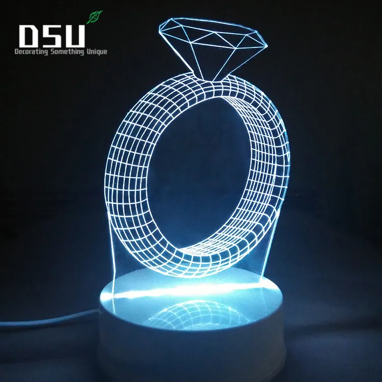 3D иллюзия Лампа кольцо с бриллиантом Романтический подарок идеи ночные