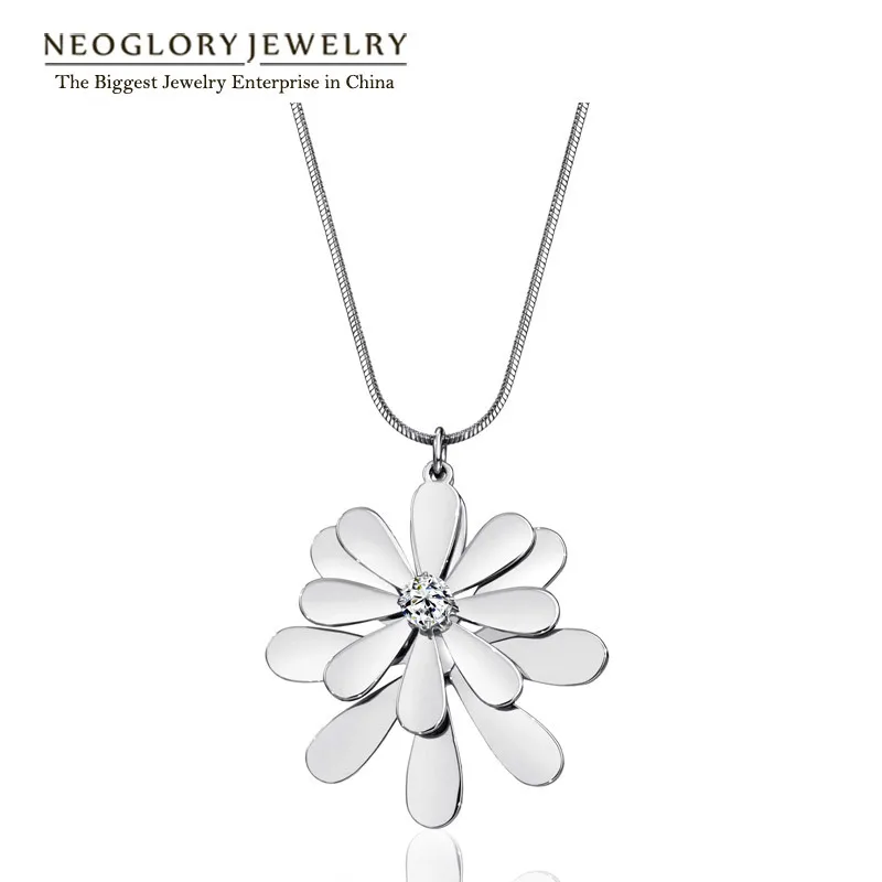 Neoglory Циркон 2 цветок ожерелья и подвески для женщин модные ювелирные изделия