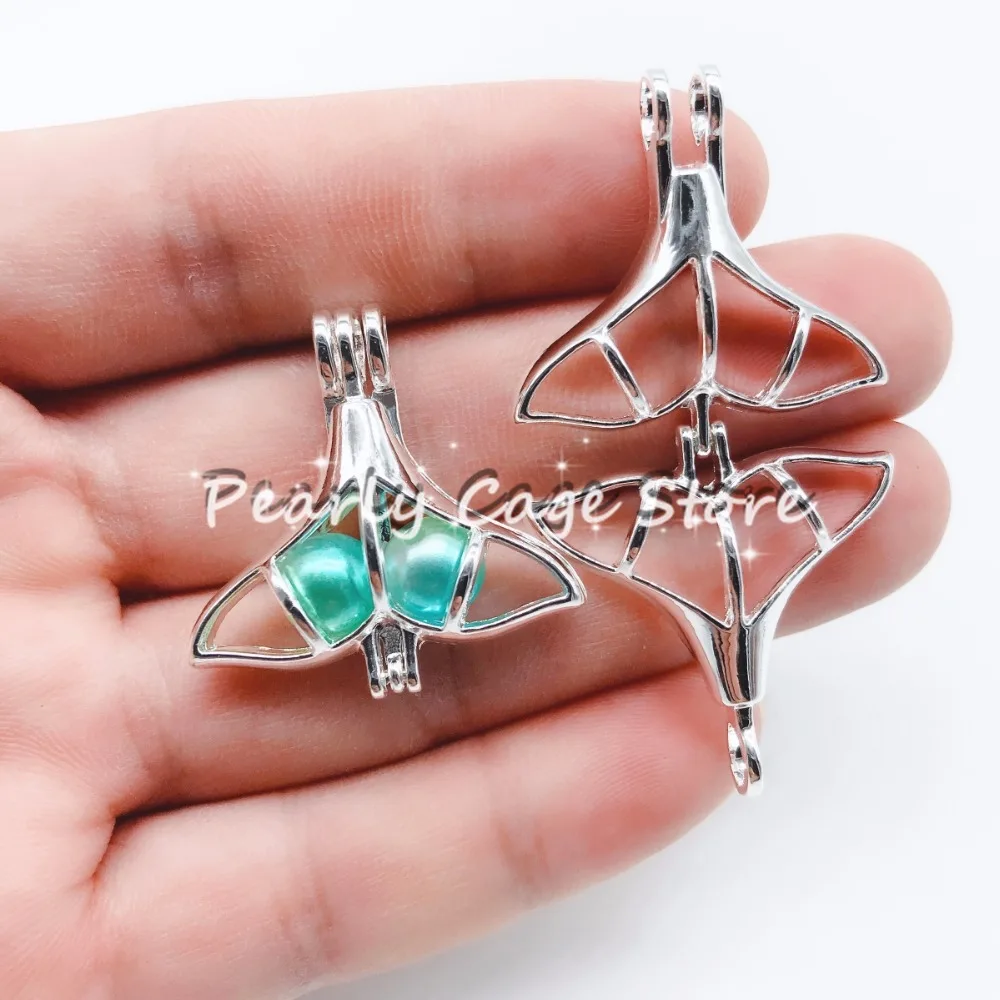 10pcs Silver Whale Tail Pearl Cage Beads Essential Oil Diffuser Locket Pendant Necklace Jewelry Making for Oyster | Украшения и
