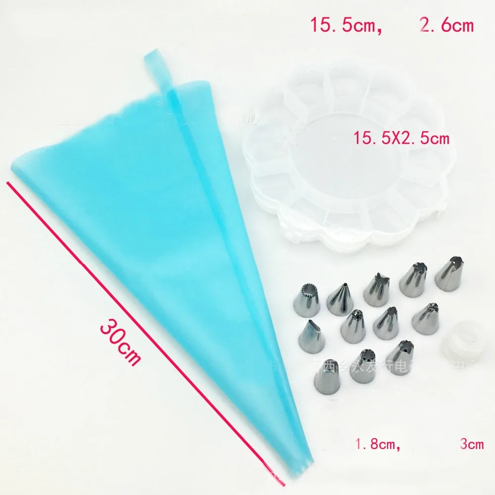 TECHHOME 14pcs/set Dessert Decorators Silicone Icing Piping Cream Pastry Bag+12 Stainless Steel Nozzle Set DIY Cake Decorating T | Дом и сад