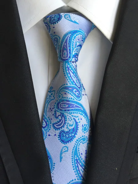 

Luxury 8cm Men Classic Design Formal Necktie Set with Handkerchief Fashion Blue Paisley Ties Hanky