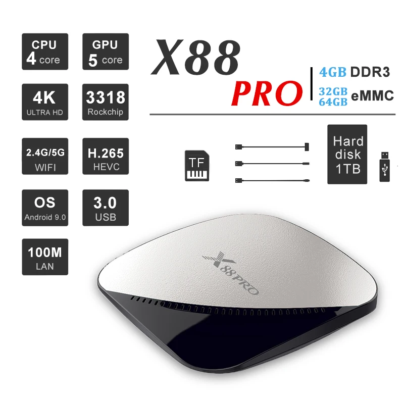 X88 pro Android 9 0 Смарт ТВ бокс 4G 64G Rockchip RK3318 5G Wifi 4K HD телеприставка медиа проигрыватель