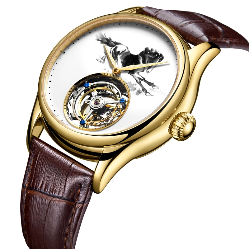 Tourbillon механические часы мужские Лидирующий бренд часы сапфировые зеркальные оригинальные ручные обмотки полый ход мужские т чернила лошадь часы Saat