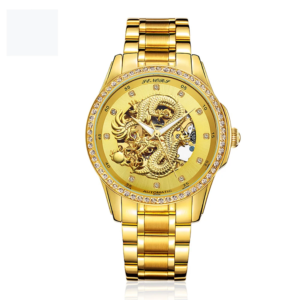

18K Gold Dragon Watch Luxury Stianless Steel Band and Caseback Full Automatic Mechanical Watches For Men