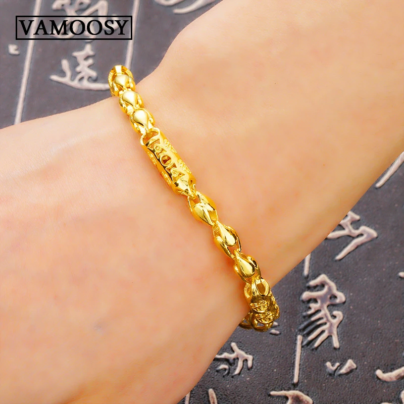 

Charms Bracelet Men Jewelry 24K Gold Dragon Design Hollow Beads Bracelets for Men Pulseira Masculina Feminina Christmas Jewelry
