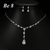 be8 brand luxury crystal drop cz women bridal jewelry white gold color earring necklace set for female dress accessories s 012