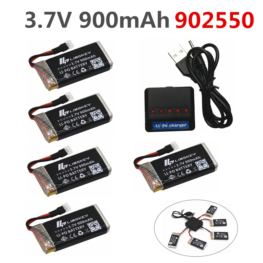 

Limskey 900mAh 3.7V LiPo Battery for SYMA X5C X5SC X5SW battery with Charger RC Drone 3.7 V 900 mah Lipo Battery 902550