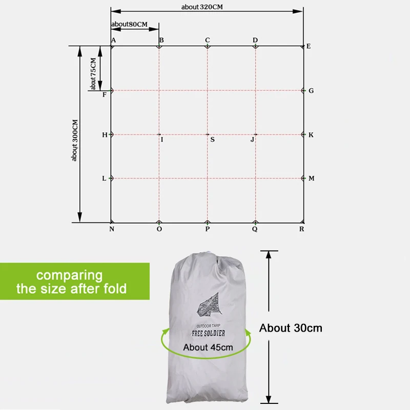 FREE SOLDIER outdoor sports tactical awning shelter sunshade for camping travelling hiking folding PU waterproof