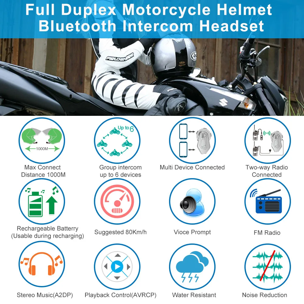 2018 The latest T-MAX motorcycle helmet bluetooth headset intercom 6 riders group BT Interphone FM Radio Bluetooth 4.1 | Автомобили и