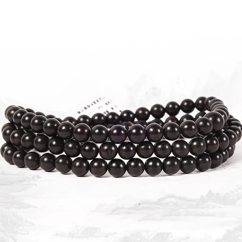 Браслеты из розового дерева украшение с панелями Будда бусины черного