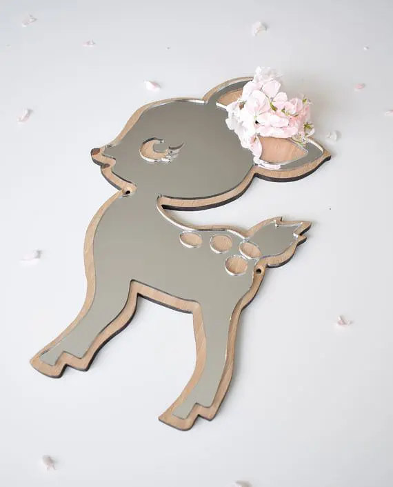 deer Креативное украшение для детской комнаты, креативное деревянное акриловое зеркало, милое подвесное украшение для детской комнаты, настенная подвеска с рисунком, домашний декор - Цвет: deer