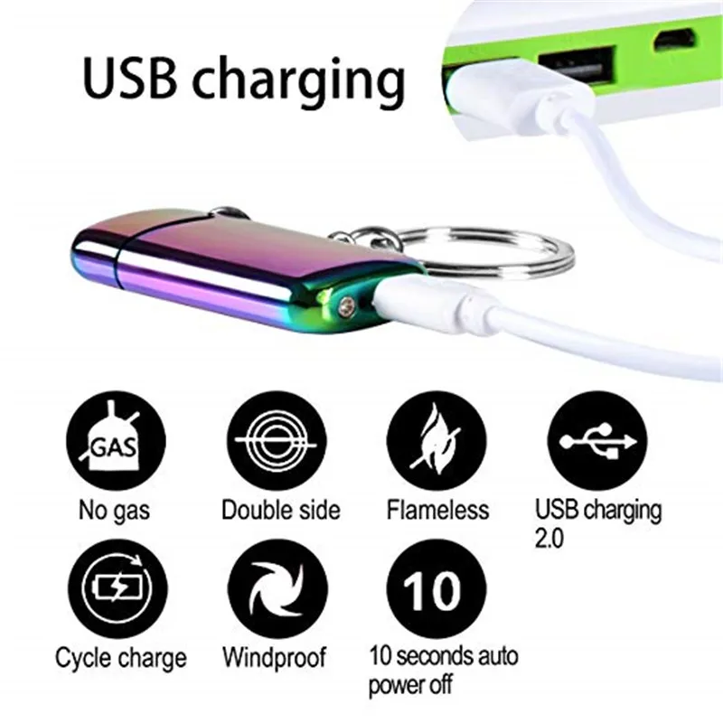Mini USB Lighter With Keychain Windproof Rechargeable Flameless Eelectronic For Cigarette Encendedor Plasma Gadgets Men | Дом и сад