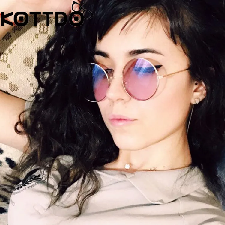 KOTTDO Лидер продаж металлические круглые женские солнцезащитные очки Брендовые