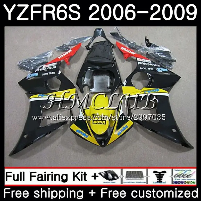 Боди для YAMAHA YZF 600 YZF600 R6S 2006 2007 2008 2009 23HC. 19 YZFR6S 06 07 08 09 обтекатель комплект Желтый