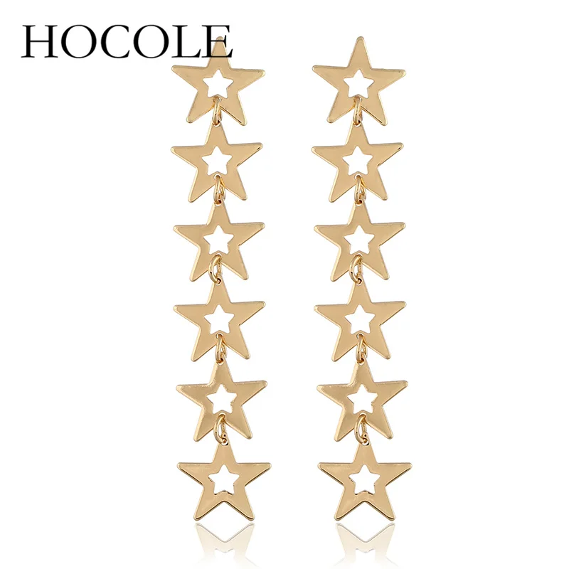 HOCOLE 2018 новые серьги со звездами золотые серебряные металлические Панк длинные