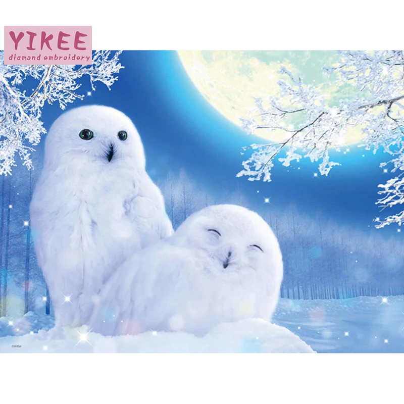 YIKEE Алмазная картина Снежная Сова Настенный декор полный квадратный горный