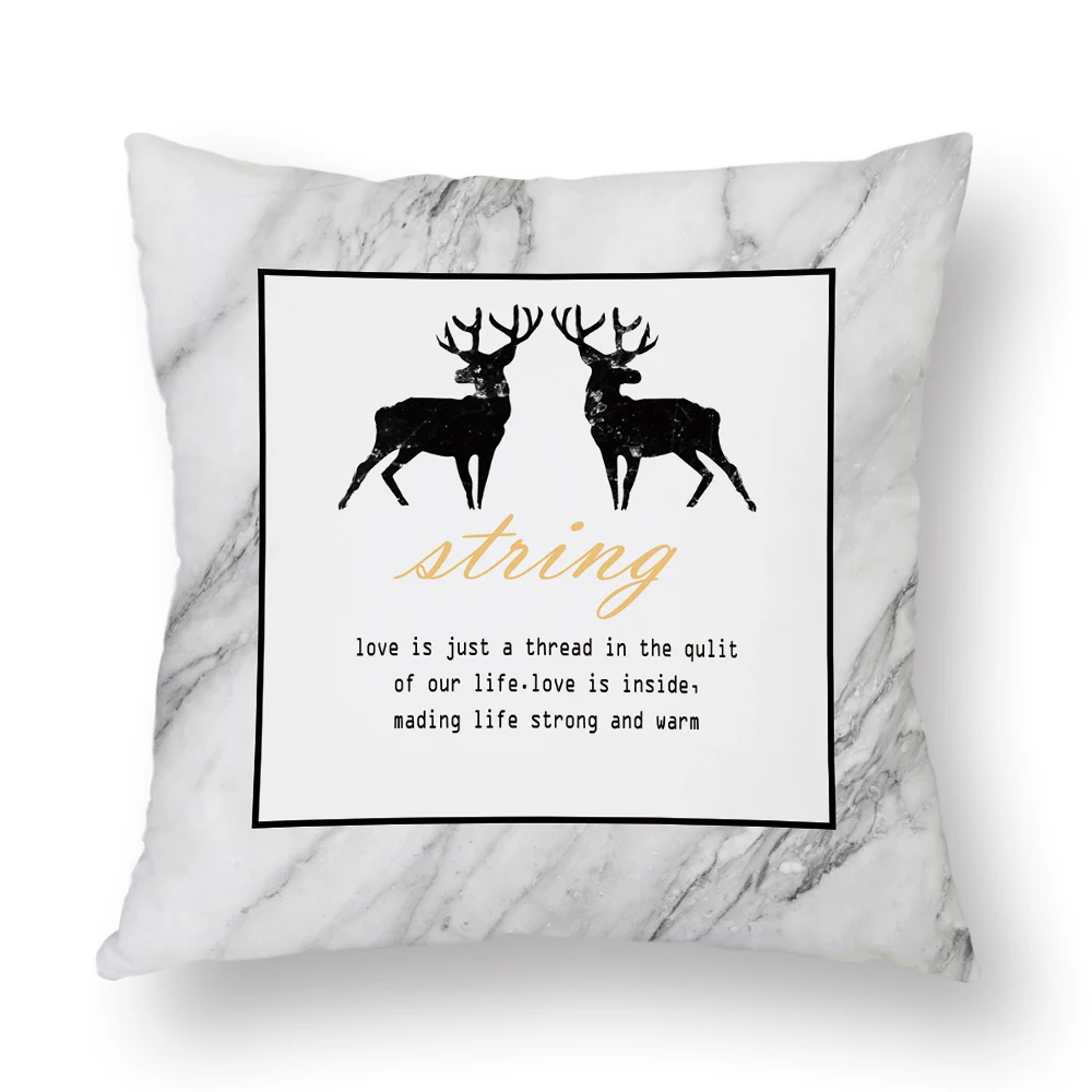 Marble Geometric Cushion Cover Deer Plaid Pattern Polyester Pillow Case Decorative for Living Room Sofa Bedroom Home Decor 45x45