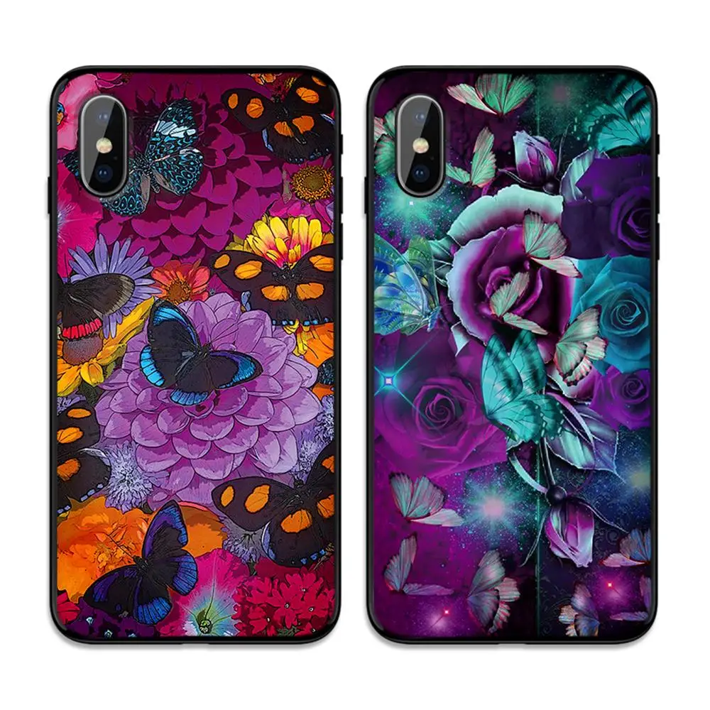 Мягкий чехол из ТПУ с изображением бабочек и белых роз для Apple iPhone 6 6S 7 8 Plus 5 5S SE X XS
